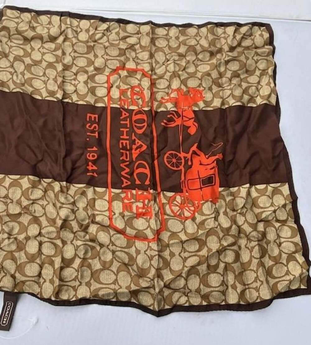 Coach Heritage Stripe Signature C Silk Square Scarf Brown Orange